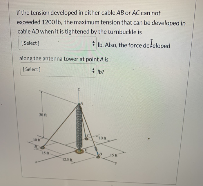 Solved If The Tension Developed In Either Cable AB Or AC Can Chegg