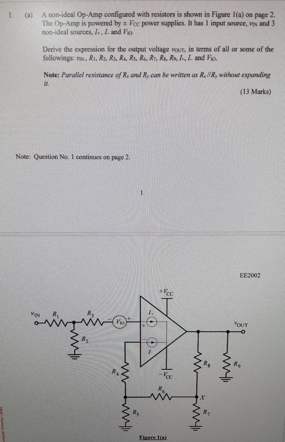 Solved A A Non Ideal Op Configured With Resistors Is Chegg