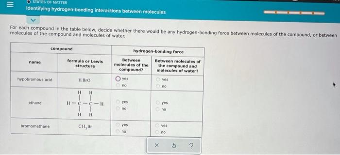 Solved States Of Matter Identifying Hydrogen Bonding Chegg