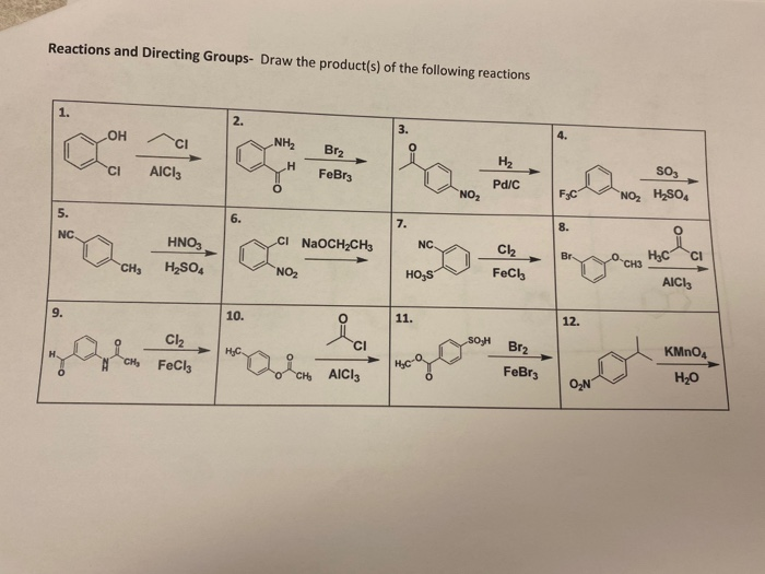 Solved Reactions And Directing Groups Draw The Product S Chegg