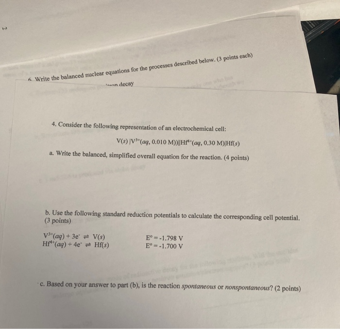 Solved Write The Balanced Nuclear Equations For The Chegg