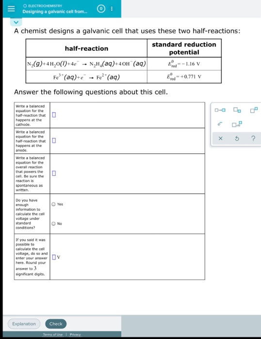 Solved O Electrochemistry Designing A Galvanic Cell From Chegg