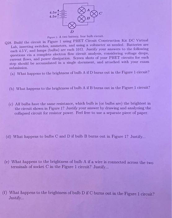 Solved Figure Is A Two Battery Four Bulb Circuit Q28 Chegg