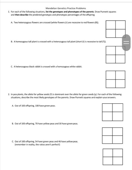 Solved Mendelian Genetics Practice Problems 1 For Each Of Chegg