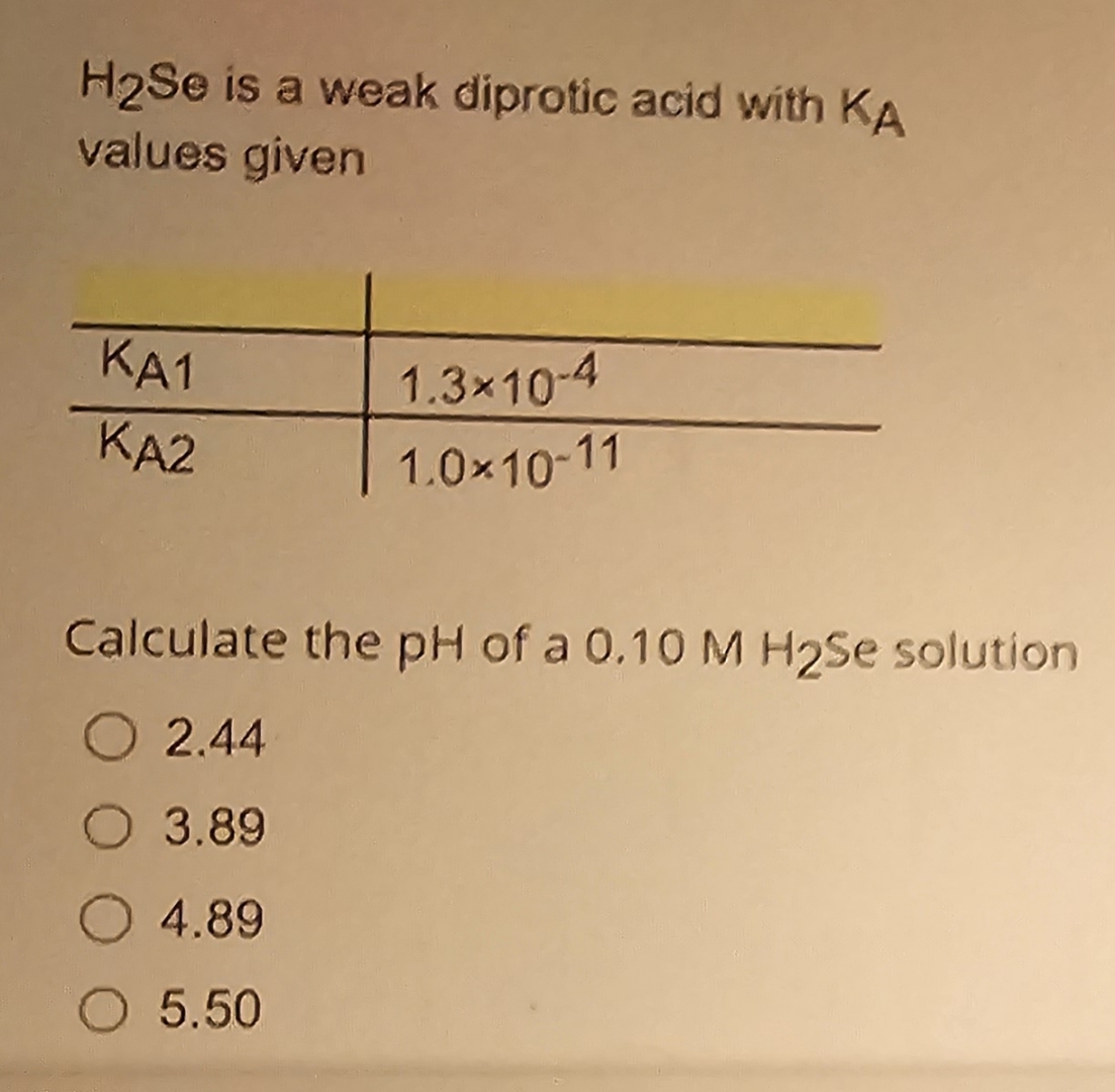 Solved H Se Is A Weak Diprotic Acid With Ka Values Chegg