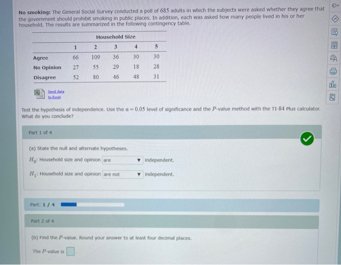 Solved No Smoking The General Social Survey Conducted A Chegg