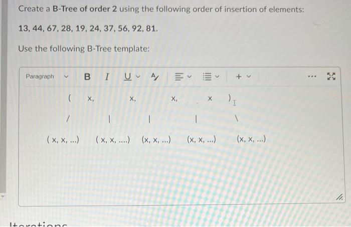 Solved Create A B Tree Of Order Using The Following Order Chegg