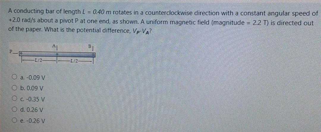 Solved A Conducting Bar Of Length L M Rotates In A Chegg