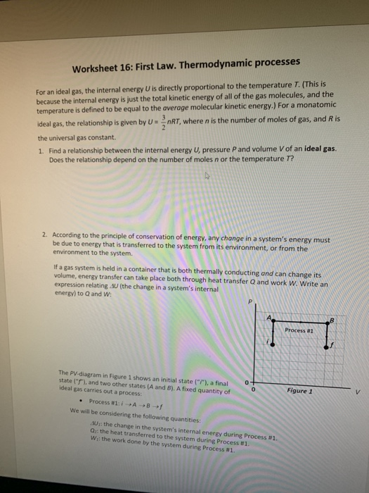 Solved Worksheet 16 First Law Thermodynamic Processes For Chegg