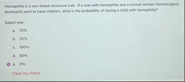 Solved Hemophilia Is A Sex Linked Recessive Trait If A Man Chegg