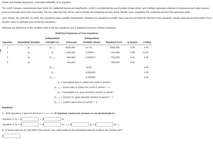 Solved Simple And Multiple Regression Evaluating Chegg