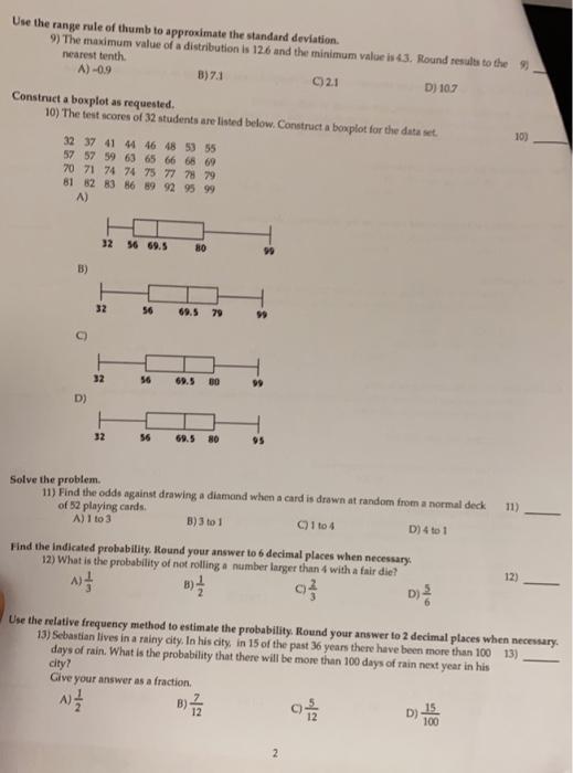 Solved Use The Range Rule Of Thumb To Approximate The Chegg