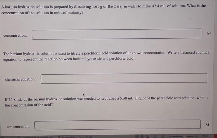 Solved A Barium Hydroxide Solution Is Prepared By Dissolving Chegg