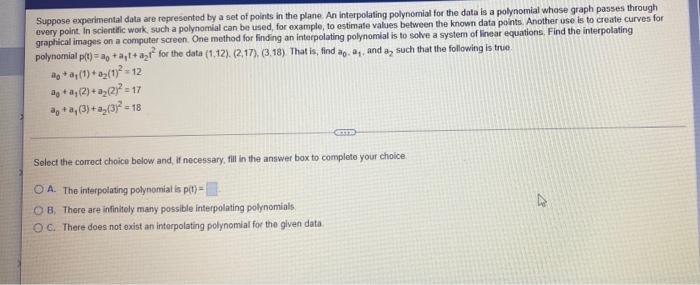 Solved Suppose Experimental Data Are Represented By A Set Of Chegg