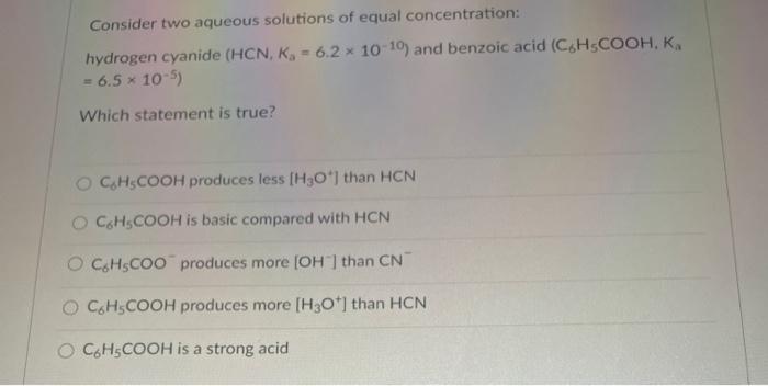 Solved Consider Two Aqueous Solutions Of Equal Chegg