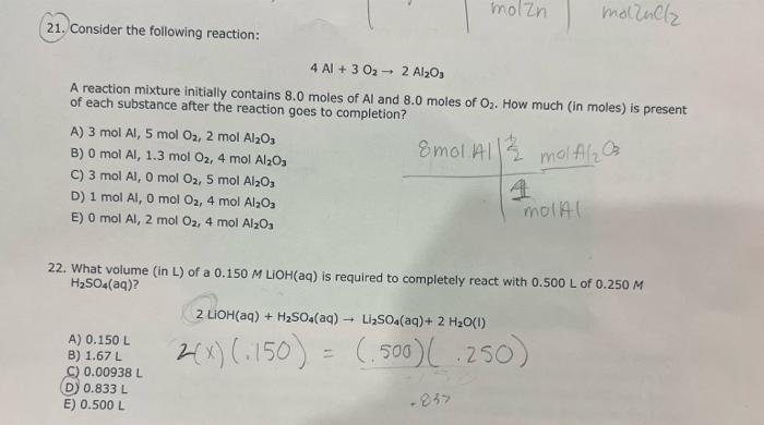 Solved 21 Consider The Following Reaction 4Al 3O22Al2O3 A Chegg