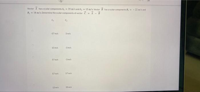 Solved Vector Has A Scalar Components A M Sand Chegg