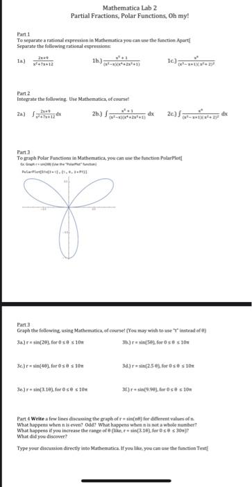 Solved Mathematica Lab 2 Partial Fractions Polar Functions Chegg