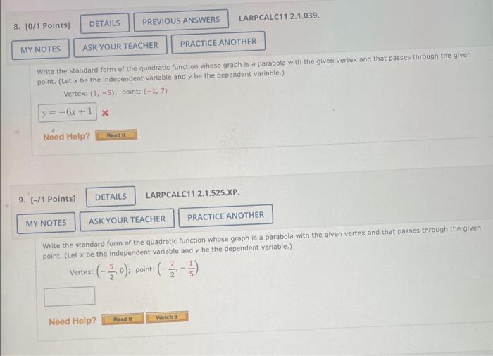 Solved Write The Standard Form Of The Quadratic Function Chegg