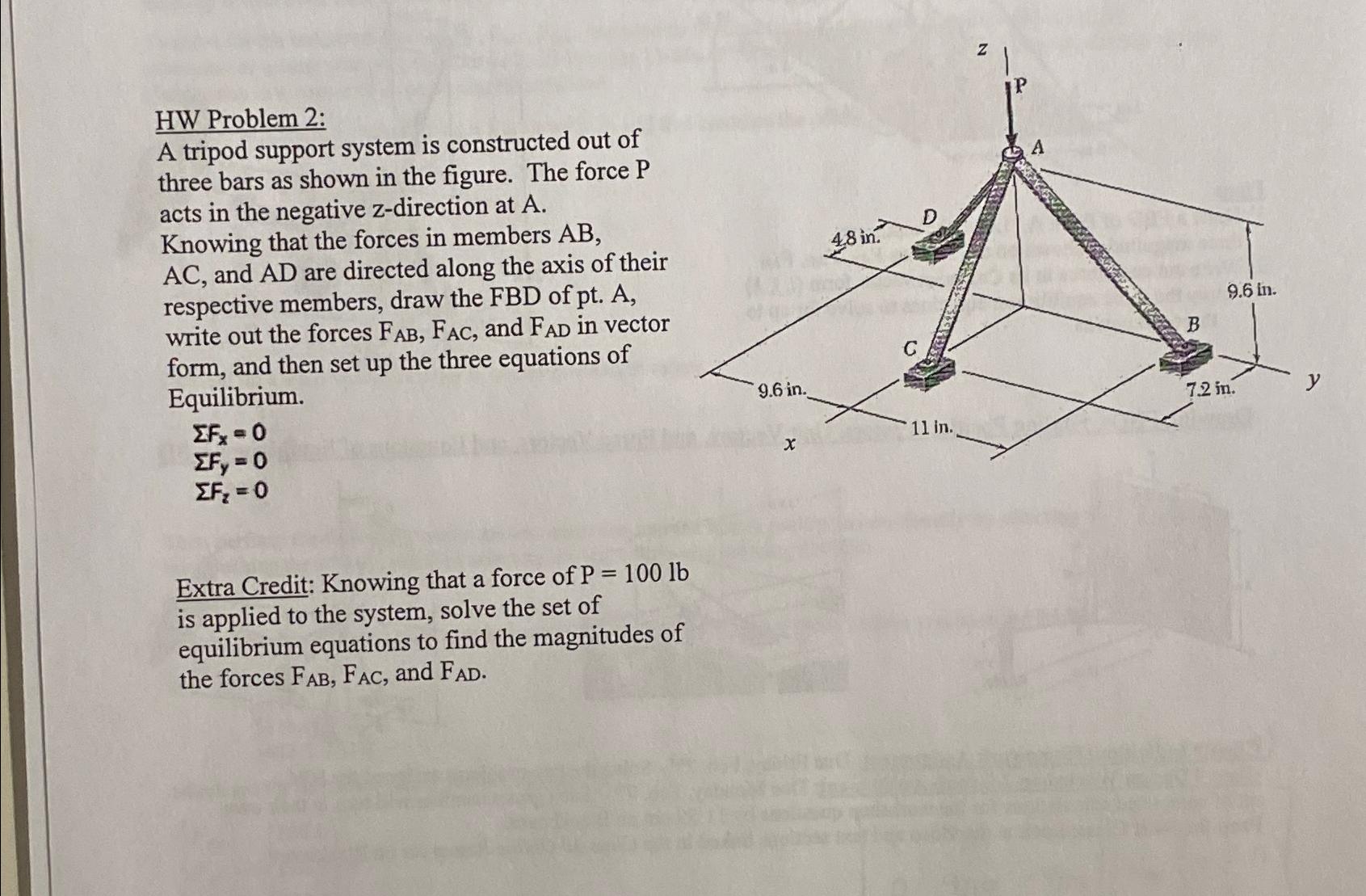 Solved HW Problem 2 A Tripod Support System Is Constructed Chegg