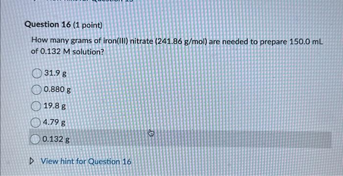 Solved Question Point How Many Grams Of Iron Iii Chegg