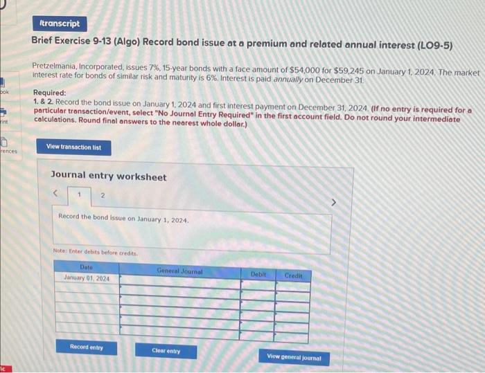 Solved Brief Exercise Algo Record Bond Issue At A Chegg