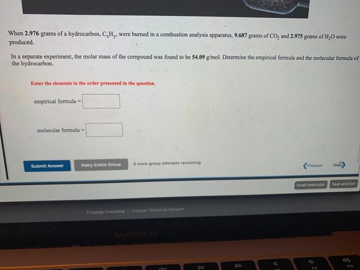 Solved When Grams Of A Hydrocarbon C Hy Were Burned Chegg