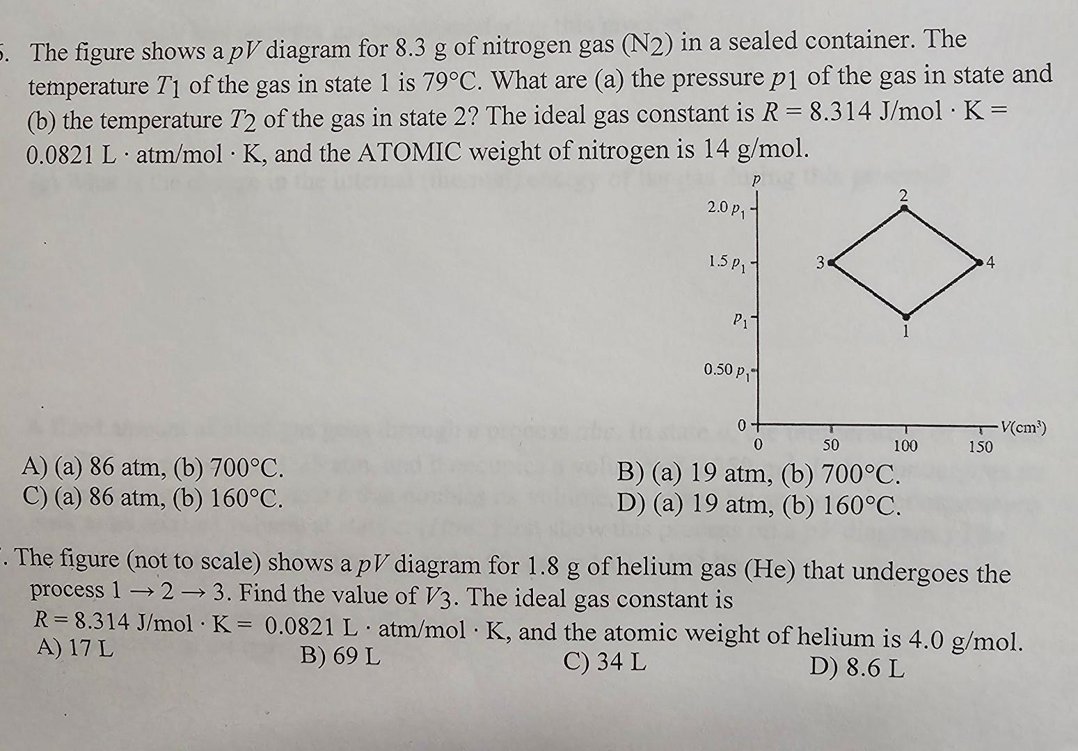 Solved The Figure Shows A PV Diagram For 8 3 G Of Nitrogen Chegg