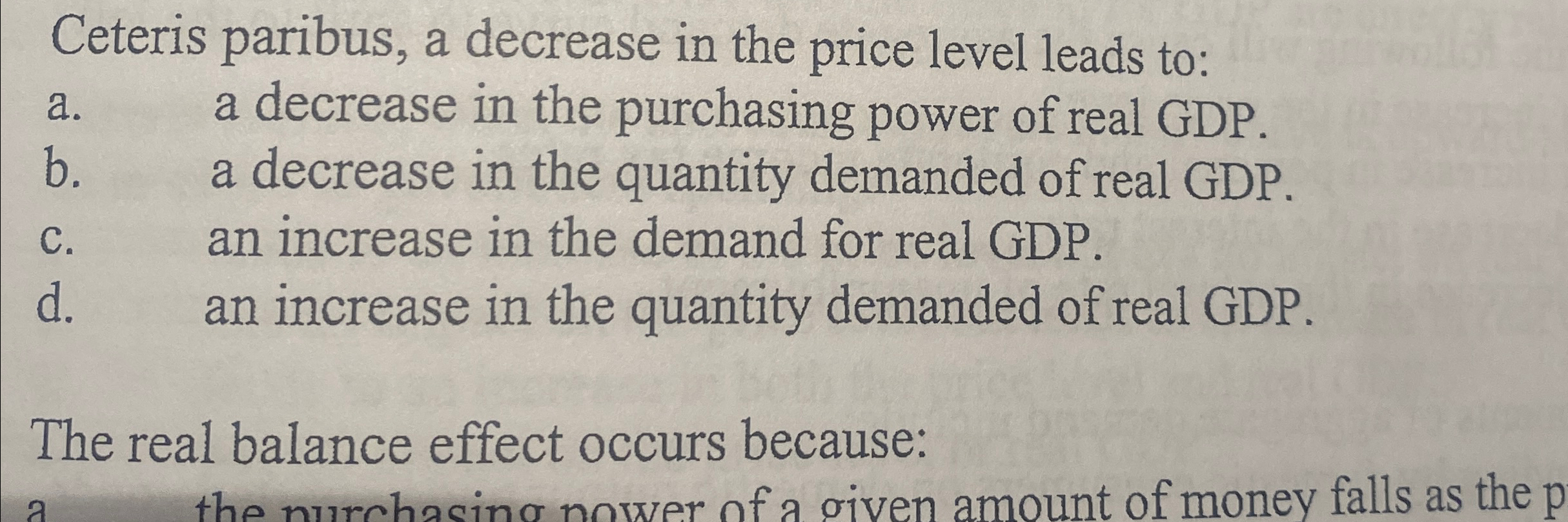 Solved Ceteris Paribus A Decrease In The Price Level Leads Chegg