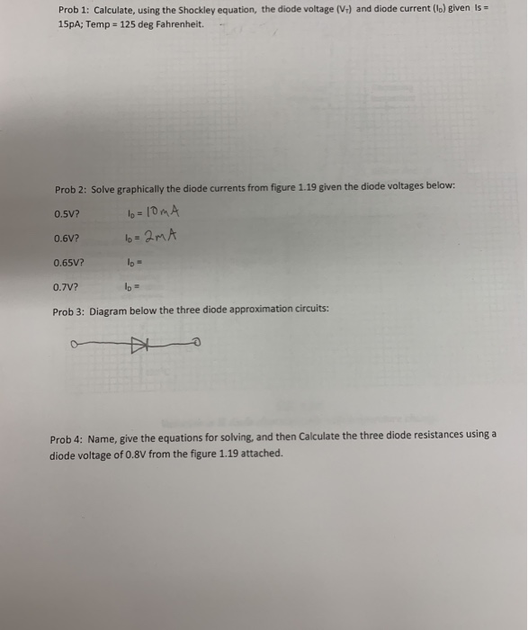 Prob Calculate Using The Shockley Equation The Chegg