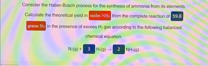 Solved Consider The Haber Bosch Process For The Synthesis Of Chegg