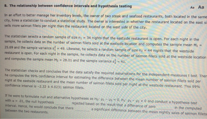 Solved 8 The Relationship Between Confidence Intervals And Chegg