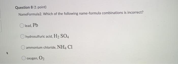 Solved Question Point Nameformula Which Of The Chegg