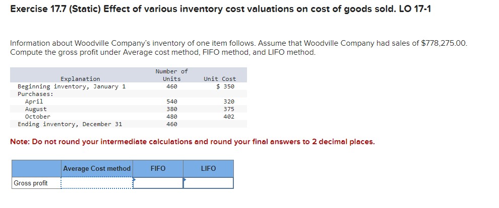 Solved Exercise Static Effect Of Various Inventory Chegg