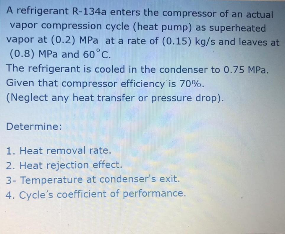 Solved A Refrigerant R 134a Enters The Compressor Of An Chegg