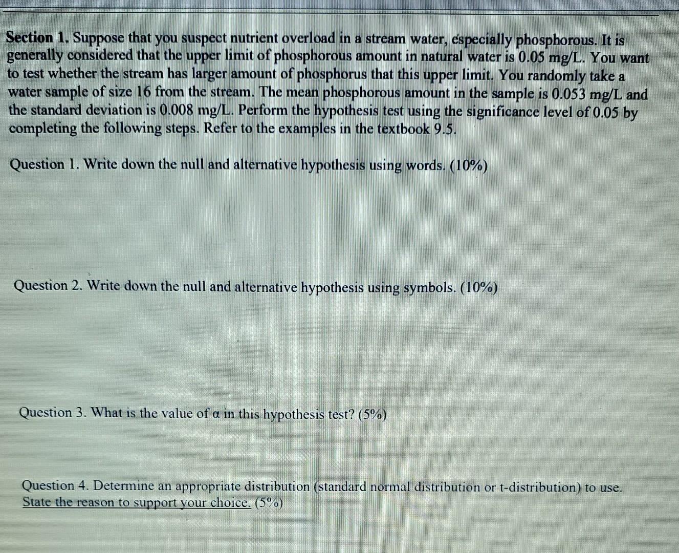 Solved Section Suppose That You Suspect Nutrient Overload Chegg