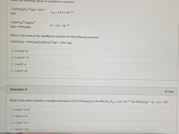 Solved Following Values Of Equilibrium Constants Chegg