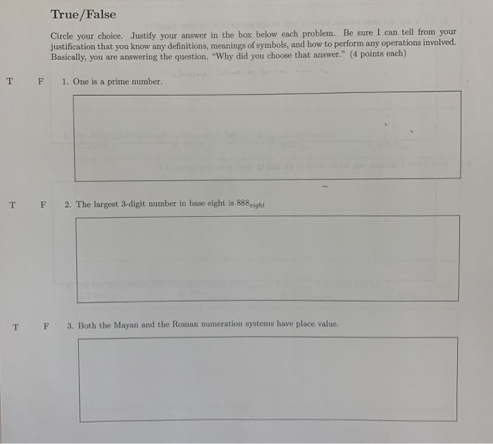 Solved True False Circle Your Choice Justify Your Answer In Chegg