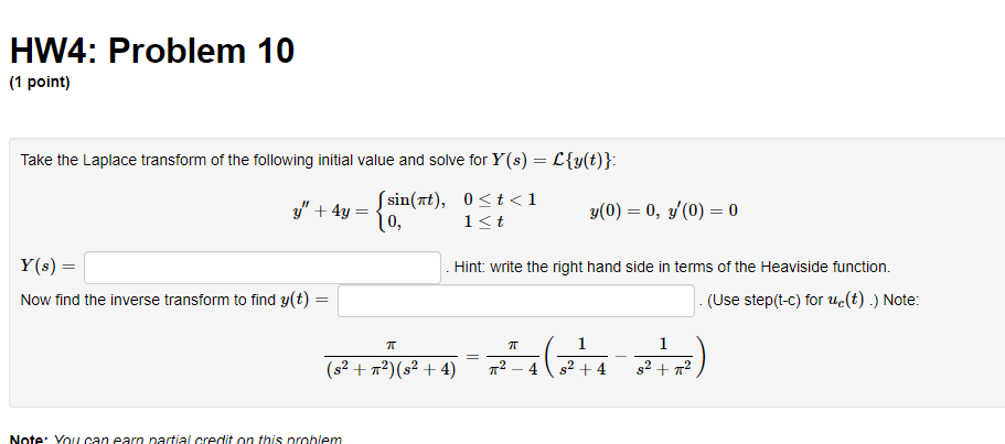 Solved HW4 Problem 10 1 Point Take The Laplace Transform Chegg