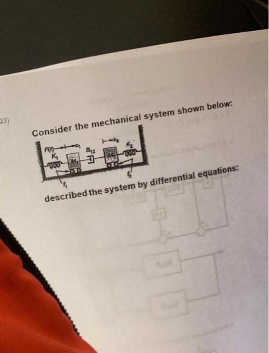 Solved Consider The Mechanical System Shown Below Described Chegg