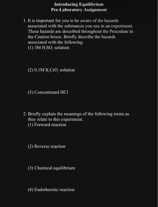 Solved Introducing Equilibrium Pre Laboratory Assignment Chegg