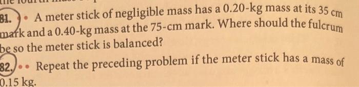 Solved A Meter Stick Of Negligible Mass Has A Kg Chegg