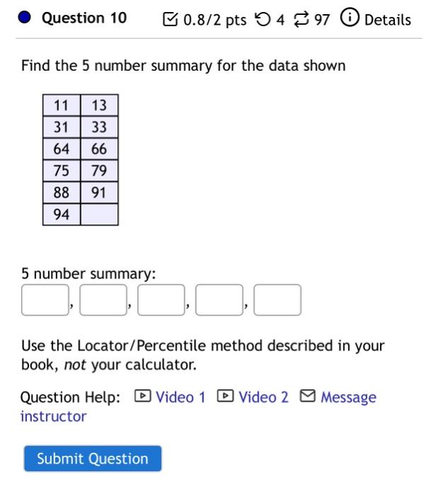 Solved Find The 5 Number Summary For The Data Shown 5 Number Chegg