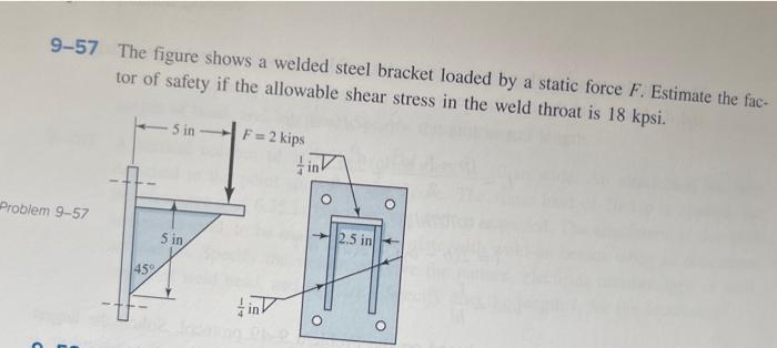 Solved 9 57 The Figure Shows A Welded Steel Bracket Loaded Chegg