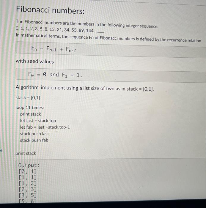 Solved Fibonacci Numbers The Fibonacci Numbers Are The Chegg