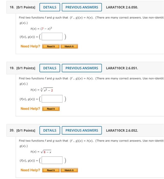 Solved Find Two Functions F And G Such That Fg X H X Chegg