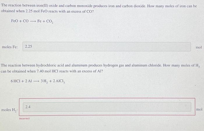 Solved The Reaction Between Iron Ii Oxide And Carbon Chegg