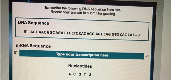 Solved Transcribe The Following Dna Sequence From Hbs Chegg