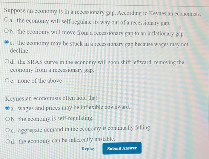 Solved Suppose An Economy Is In A Recessionary Gap Chegg