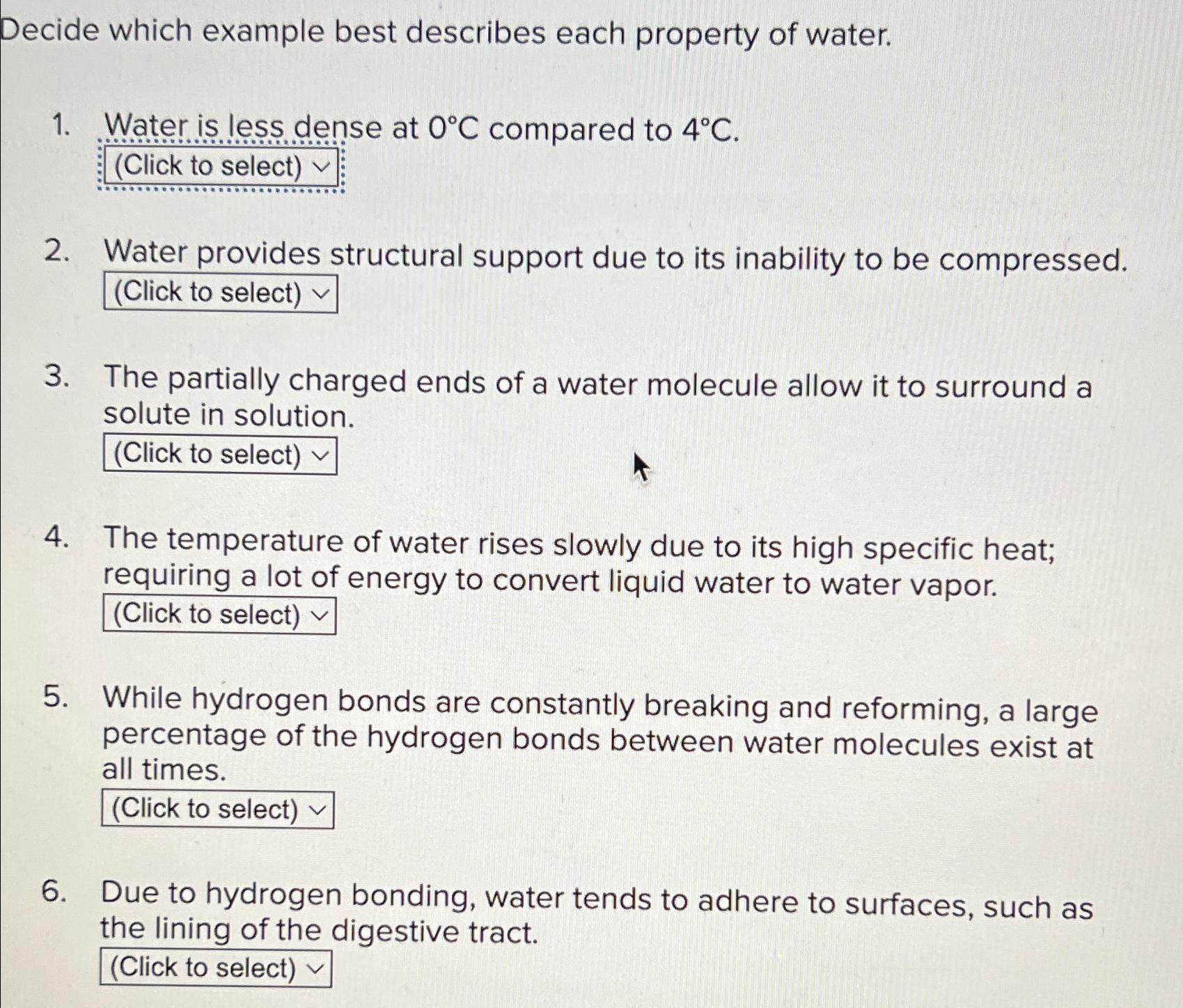 Solved Decide Which Example Best Describes Each Property Of Chegg